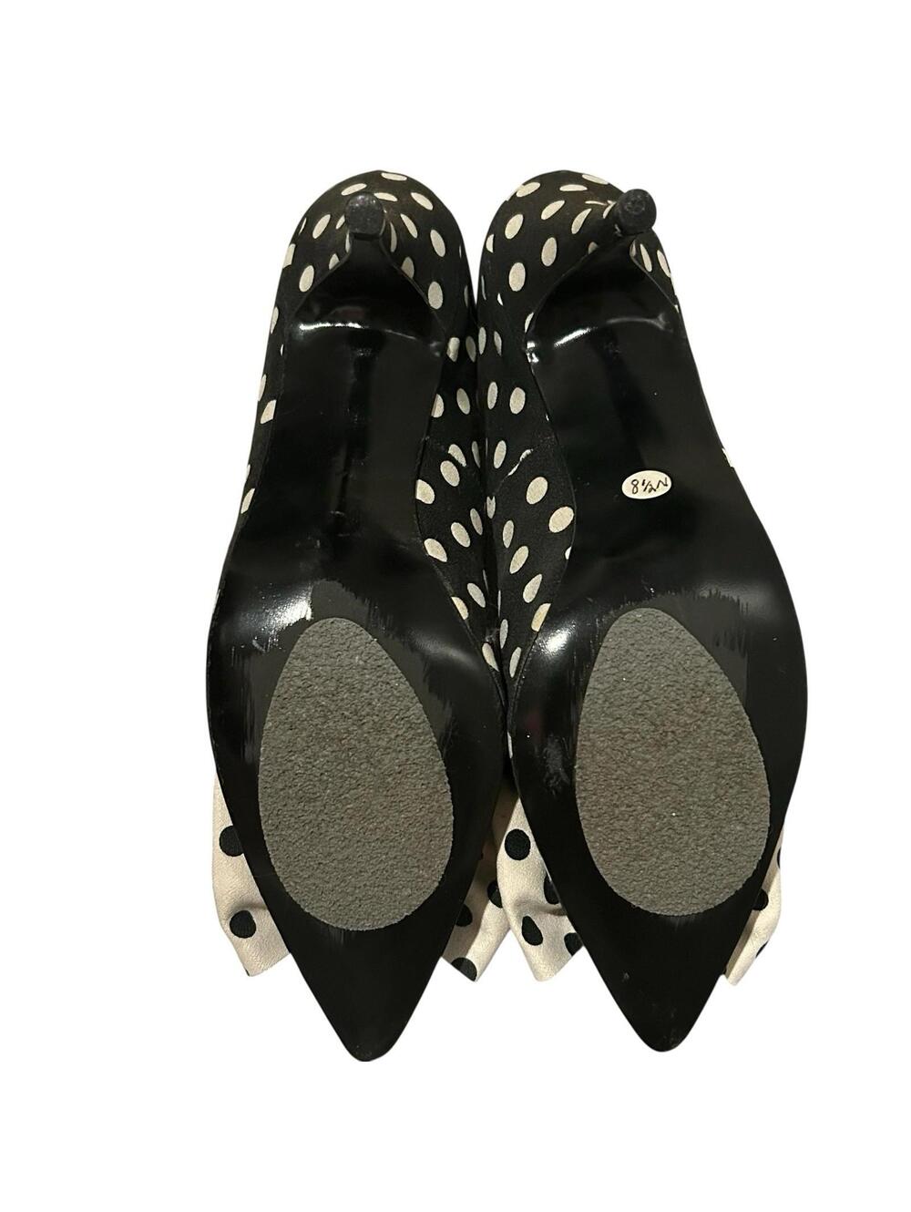 Polka Dot Pointed-Toe Bow Heels - Black & White - Picture 7 of 9